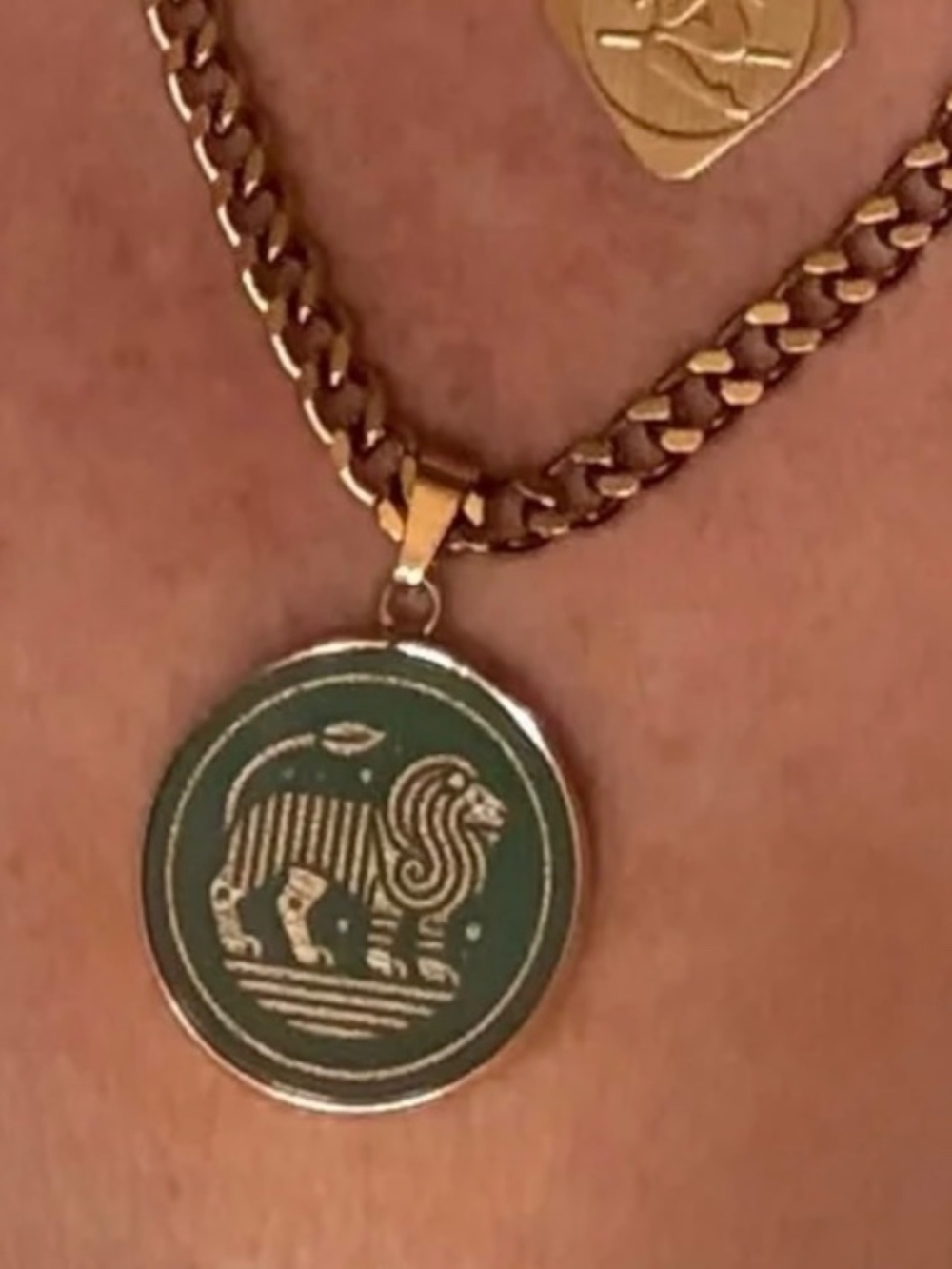 Omen Leo Jade Pendant on cuban chain